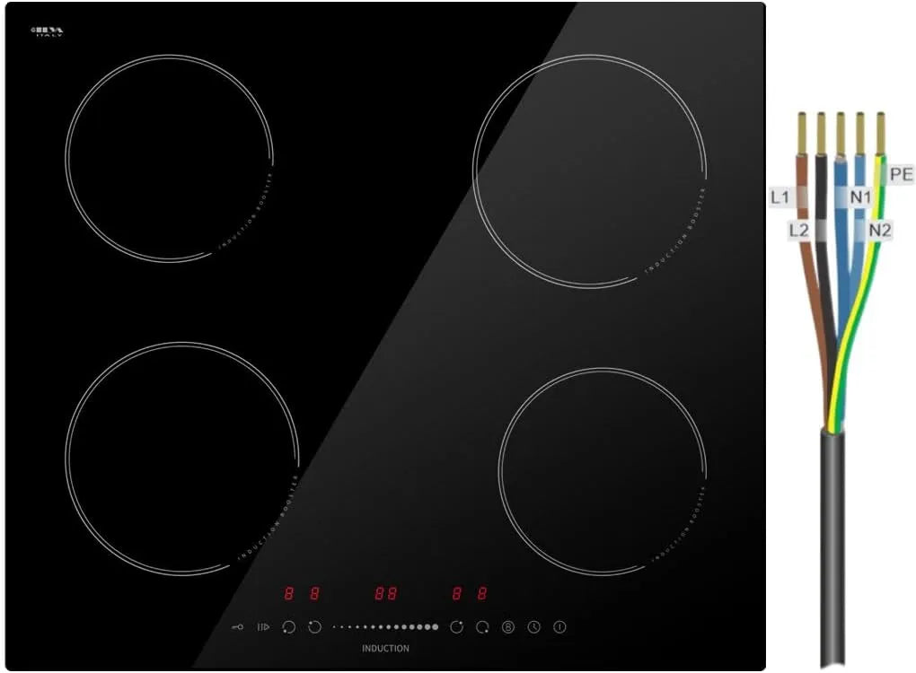 Piano cottura a induzione, 59 cm, 4 fuochi, 7200 W, piastra a induzione, Boost, timer