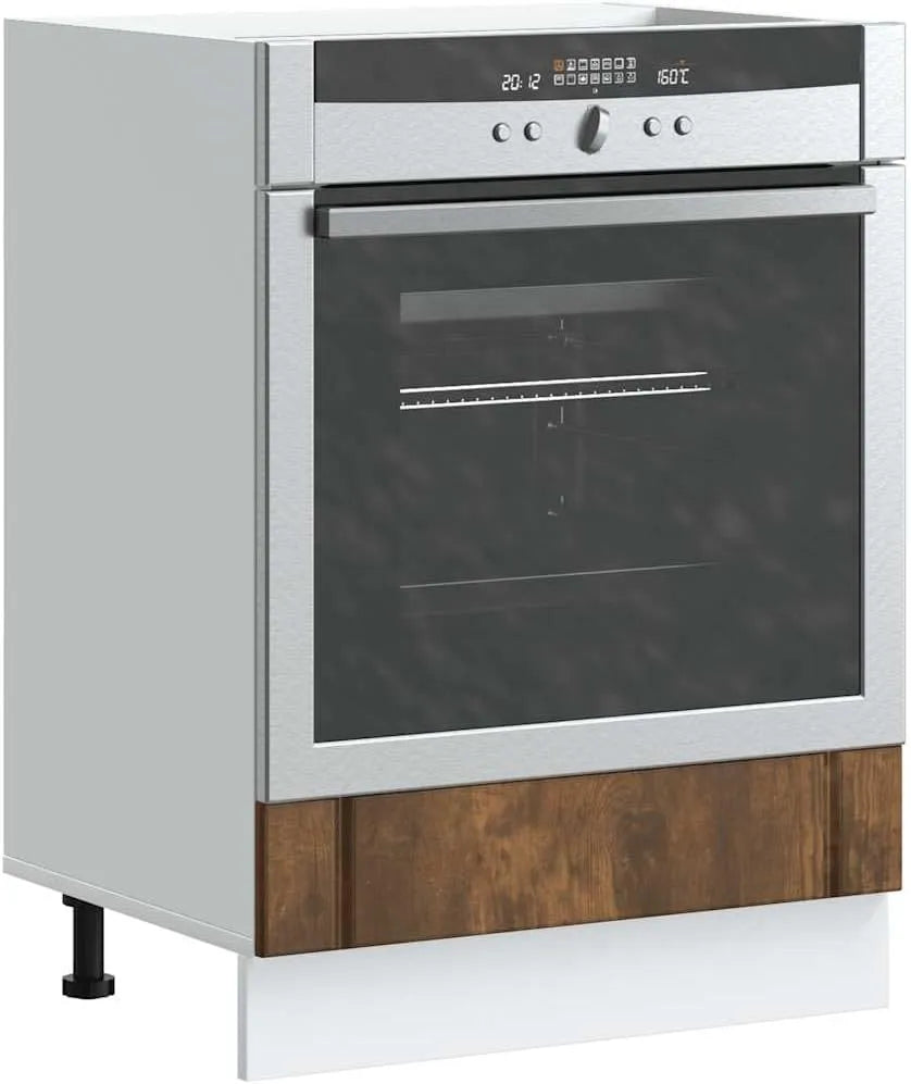 Forno a microonde, 60 x 46 x 81, 5 cm, Mobile da cucina Lucca in legno di quercia affumicata, con piedini regolabili, spazio per forno e microonde