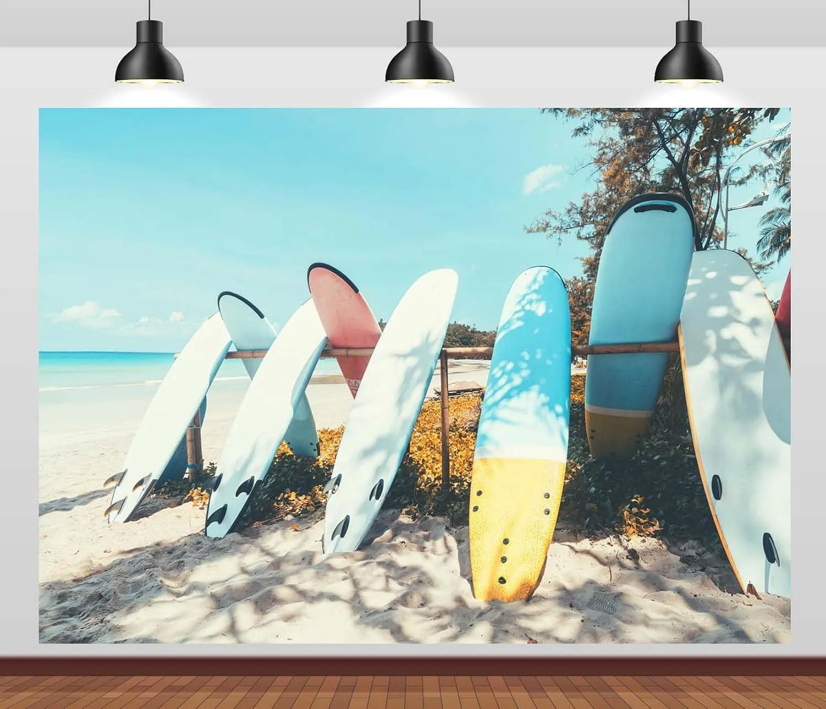 Prodotto 6x3m, 20x10FT, Tavole Da Surf Appoggiate Sulla Sabbia Sfondo Fotografico