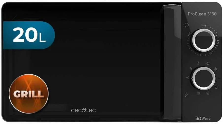 Cecotec Ready2Clean 3DWave Forno a microonde, 20 L, 700 W, grill, Tecnología 3DWave, Revestimiento Ready2Clean, Diseño puerta FullCrystal y Detalles
