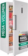 Congelatore, 600 L, freezer verticale, display LED, 5 ripiani in vetro, temperatura: -18 °C, protezione antigelo, cerniera della porta intercambiabile