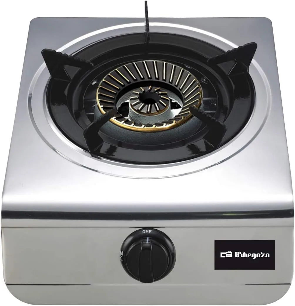 Piano cottura a gas, portatile, esterno, fornello a gas, Orbegozo FO 1700, 3 KW, categoria I3+, 1 bruciatore 4, uso esterno, adatto per gas butano e