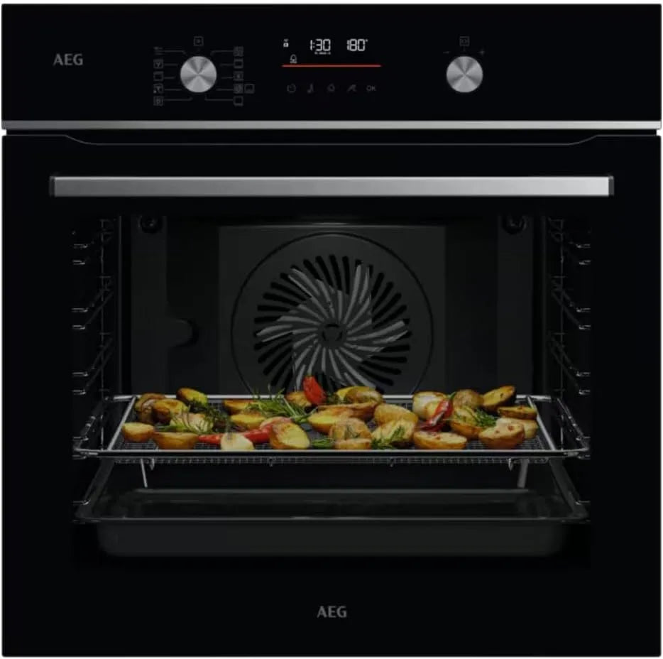 AEG vassoio AirFry, 71L, 9 funzioni, 45 programmi OS6PB511AB, display a LED, rotaie telescopiche, griglia, cottura multilivello, sonda termica