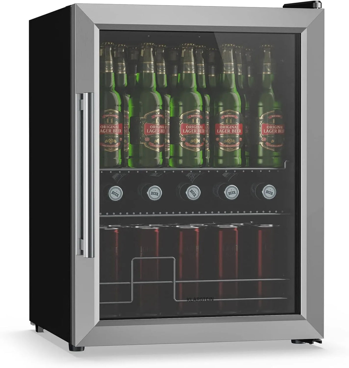 Klarstein Frigorifero, 60 L, vetro, argento, Frigo Bar per Bevande, KLARSTEIN Beersafe 60 L Mini Frigo con Porta in Vetro
