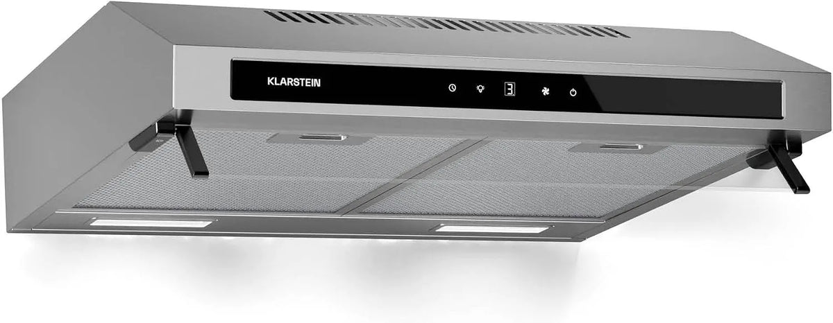 Klarstein Cappa aspirante, 60cm, 400 m3/h, cappa da cucina, scarico e ricircolo, da incasso, touch, acciaio inox, Touch LED, ora, Doppio Motore