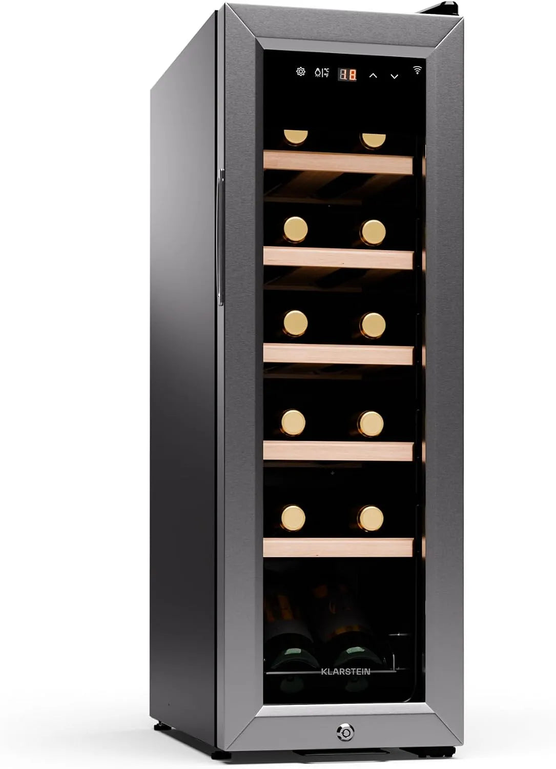 Klarstein Cantinetta vino, 12 bottiglie, 5 a 18 °C, vetro, touch, Frigo Bar, Esterni, Mini Frigo Silenzioso