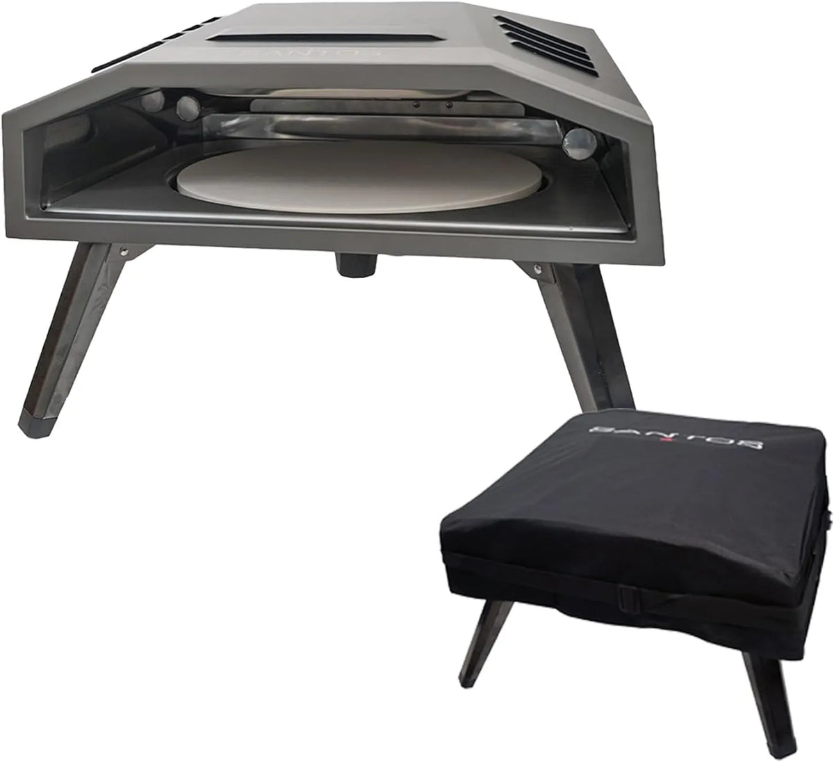 Forno elettrico per pizza O-160, 37 cm, pietra refrattaria, innovativo piatto girevole per pizza e bruciatore a U, doratura a 360°, inclusa copertura