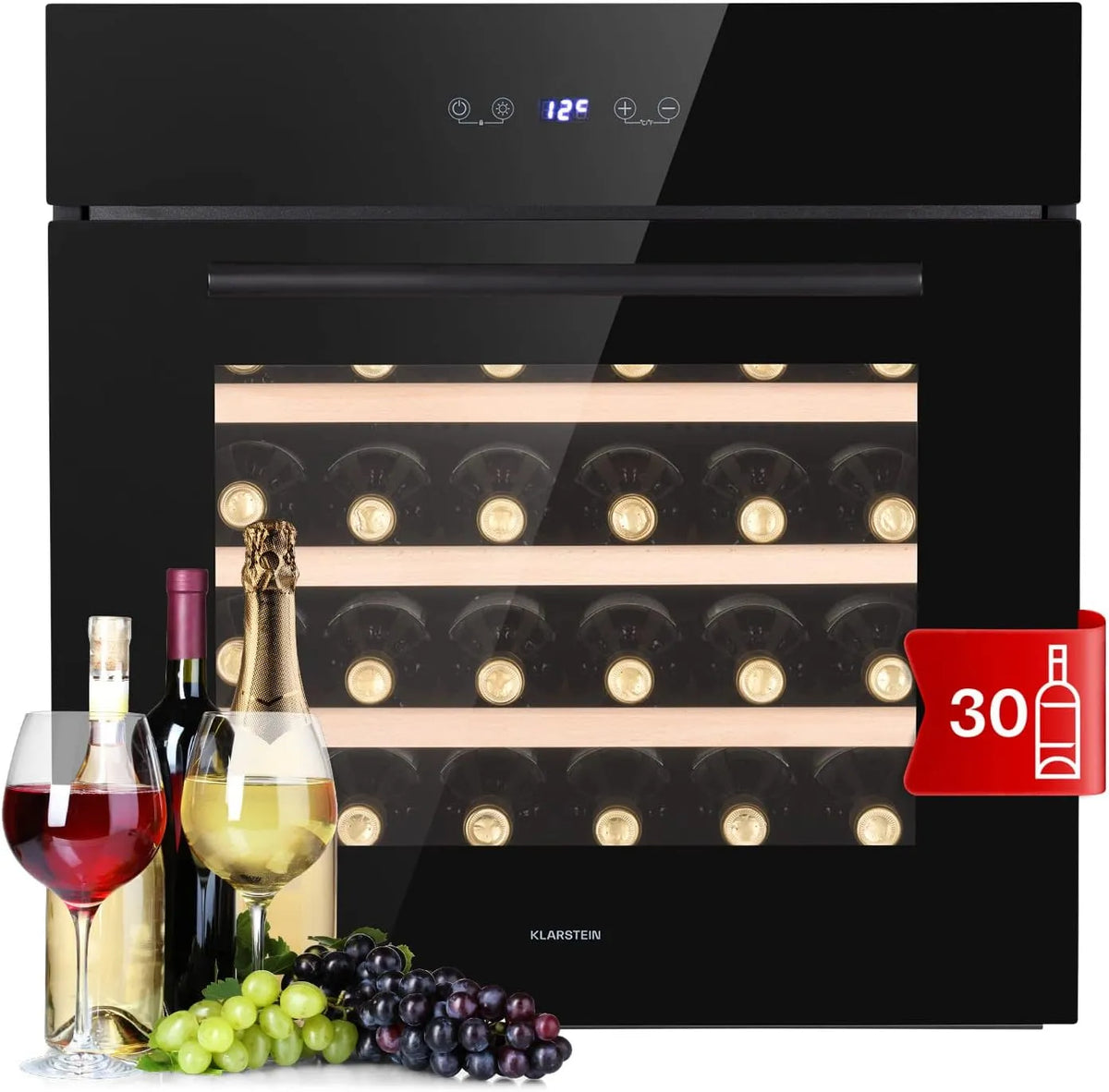 Klarstein Cantinetta vino, 30 bottiglie, 5 a 10 °C, touch, Mini Frigo con Protezione UV, Frigo Bar, Esterni