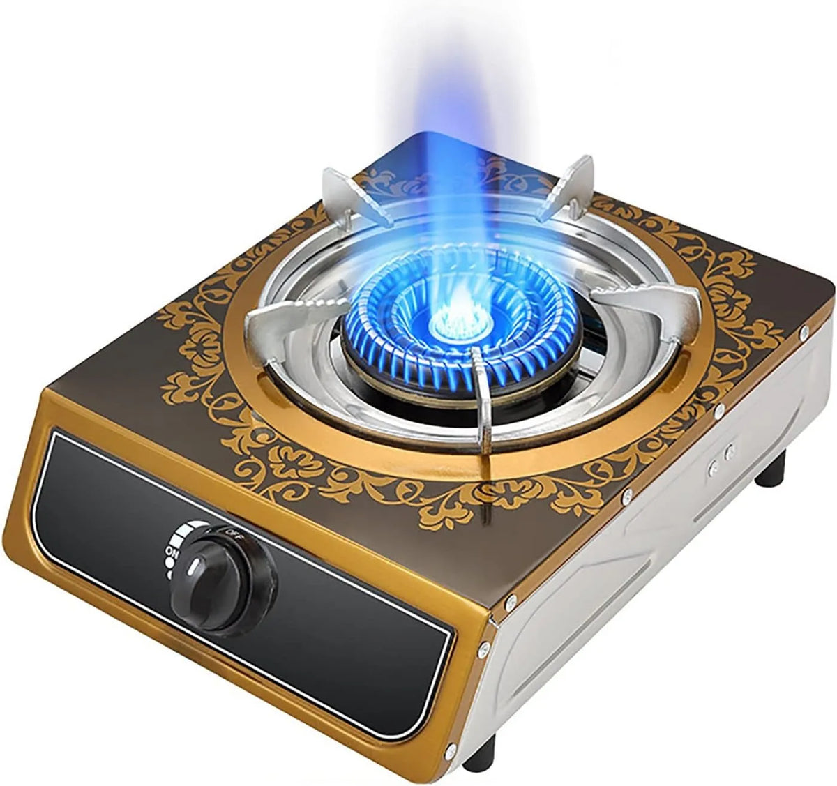Piano cottura a gas, 30 cm, 2500 W, classe energetica E, fornello a gas, nero, bruciatore a tripla corona da campeggio all'aperto, ideale per cucinare