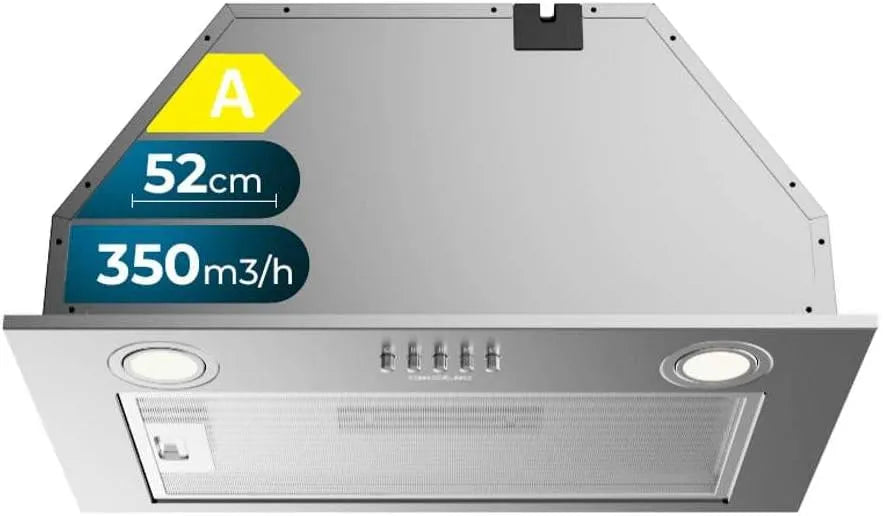 Cecotec 350M3, H Cappa aspirante, 52 cm, 350 m3/h, cappa da cucina, 3 livelli, acciaio inox, Motore 70W, Controllo Meccanico, Luce E Filtro Al