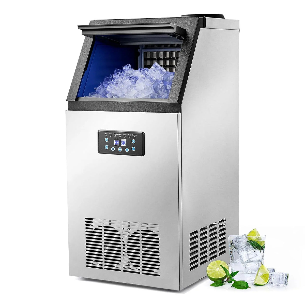 modello 59kg, 24h, CREWORKS Macchina Ghiaccio Professionale 59kg, 24h in Acciaio Inox