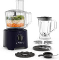 Moulinex FP247810 Robot da cucina, 800 W, 25 programmi, blu, 6 accessori di cui 1 frullatore incluso, 2 velocità + Pulse, Compact FP247810, Blu notte