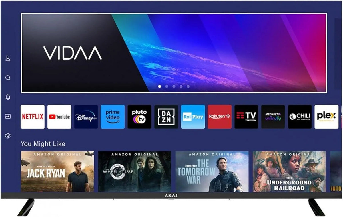 Smart TV, 55 pollici, televisore, AKAI AKTV5504QM Main10, 4K UHD, DVB-T2, nero, DVB-T2 HEVC
