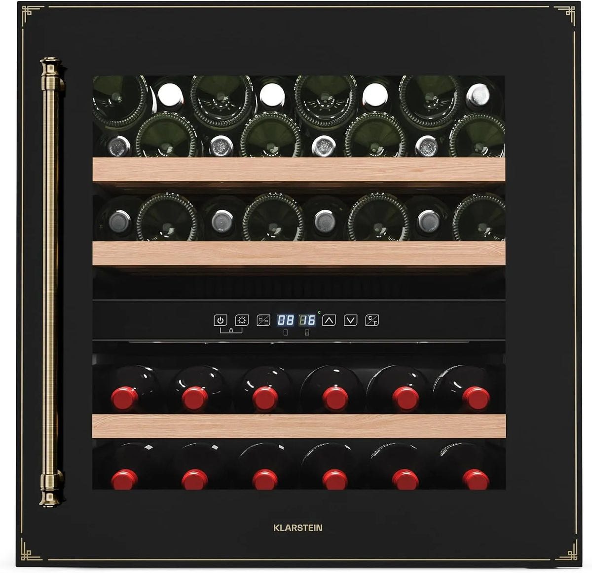 Klarstein Cantinetta vino, 36 bottiglie, 5 a 22 °C, 41 dB, da incasso, touch, nero, Vinsider Victoria 36, Doppia Temperatura 5-22°C, LED, Silenziosa:
